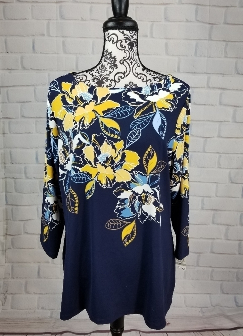 Charter club women's plus size 1x long sleeve floral print popover top NWT BB19